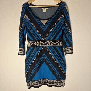Flying Tomato Blue Black Sheath Dress V-Neck 3/4 Sleeve